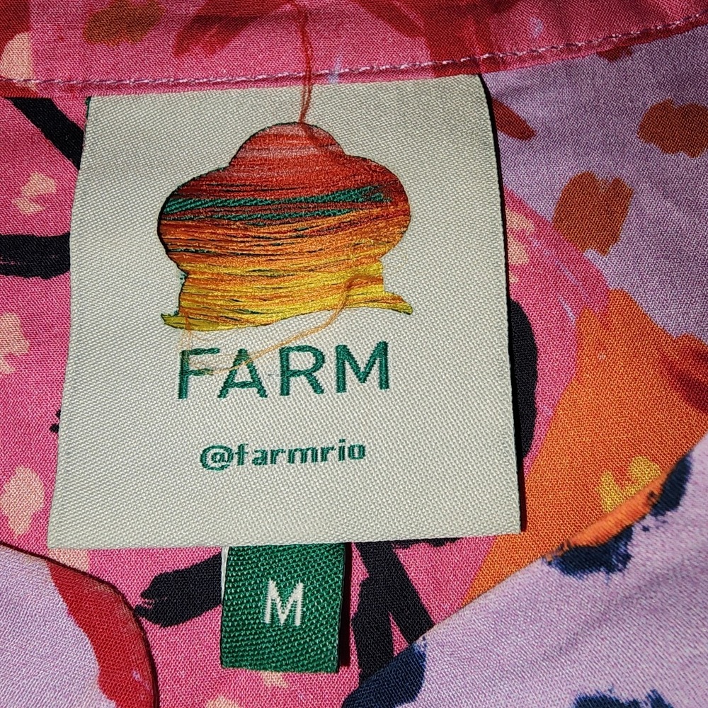Farm Rio Tropical Print Belted Midi Dress M Pink Orange Bell Sleeve Resortwear - Picture 4 of 16
